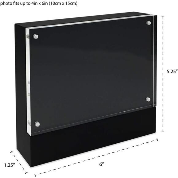 Black wood acrylic magnetic picture frame 4x6 tabletop photo display holder - Picture 3 of 7